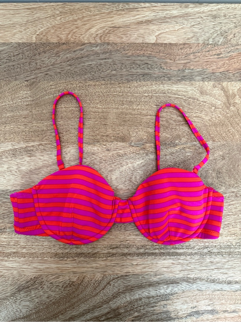 J. Crew Striped Pink and Orange Bikini Top